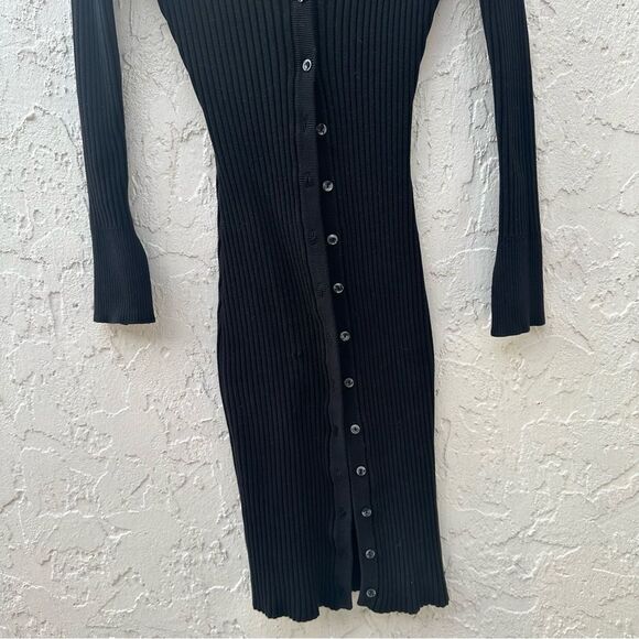 JOHN ELLIOTT Dress Women 0/XS Piper Silk Ribbed Button Front Black Long Midi - Picture 6 of 8